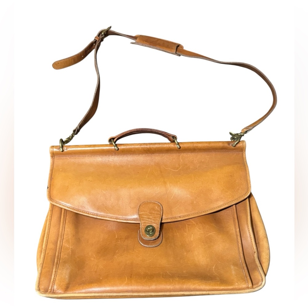 Vintage Coach Beekman Briefcase Tan Leather Laptop Shoulder Bag Crossbody